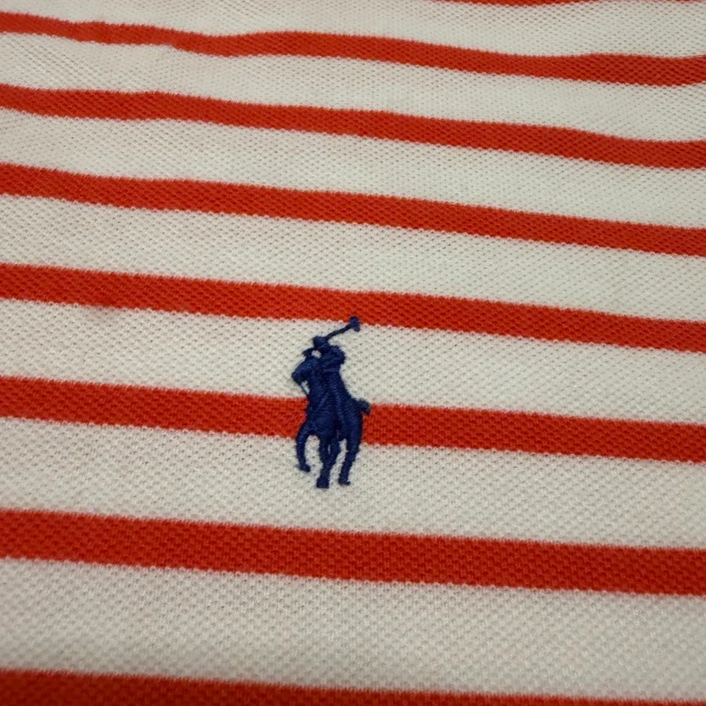 Polo Ralph Lauren Mens Large Orange White Striped Short Sleeve Pique Polo Shirt